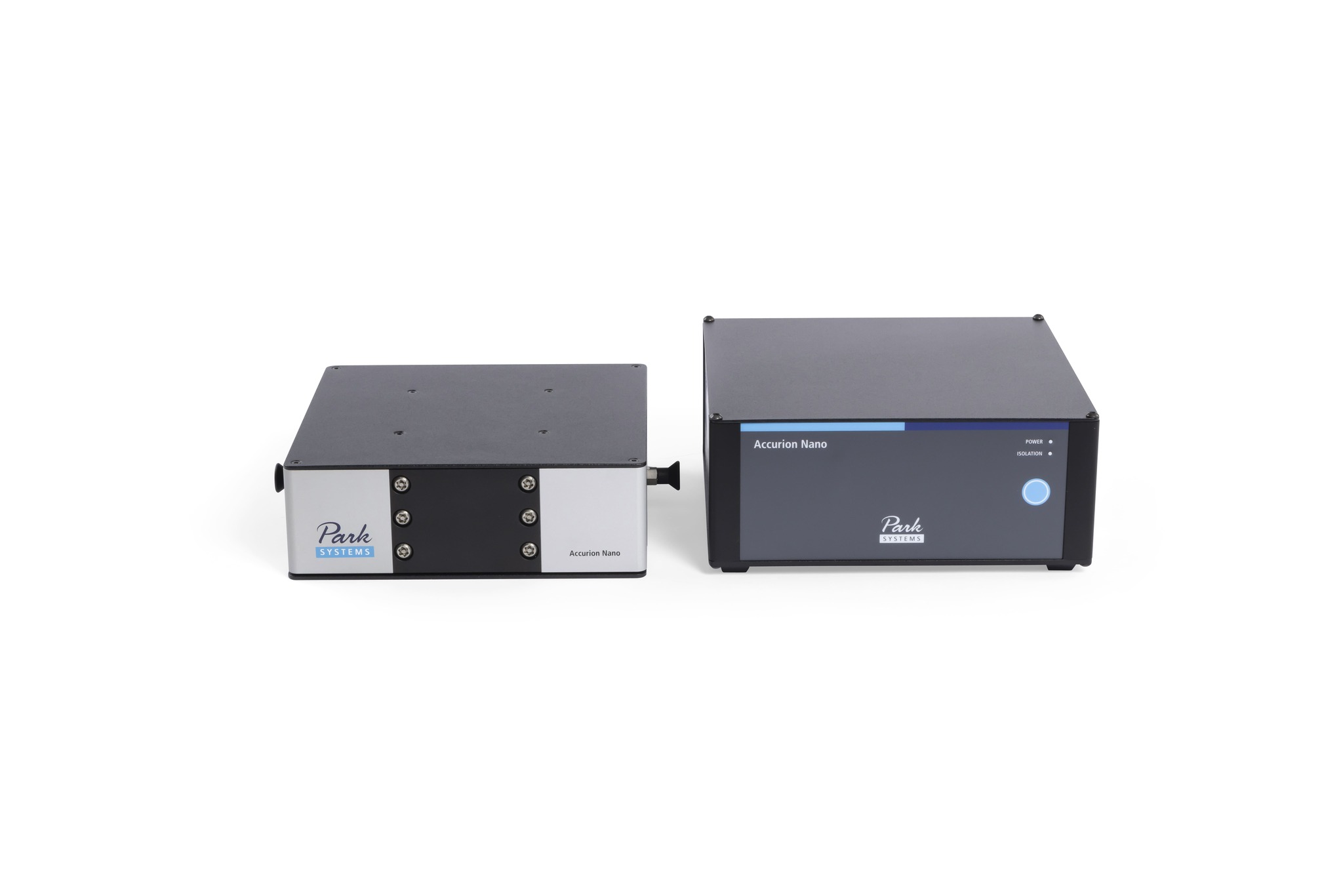 Park Systems Accurion Nano 20 active vibration isolation desktop unit, designed for lightweight applications such as scanning force microscopes, offering easy operation without load adjustment