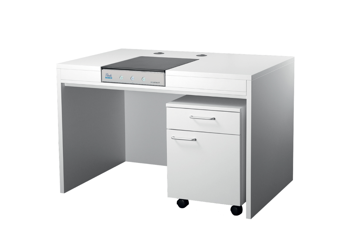 Park Systems AccurionIVF Workstation designedforin-vitro fertilization, allowingembryologiststoergonomicallyusemicroscopes. Features stableconstruction, medical-standard surfacecoating, and optional mobile cabinet