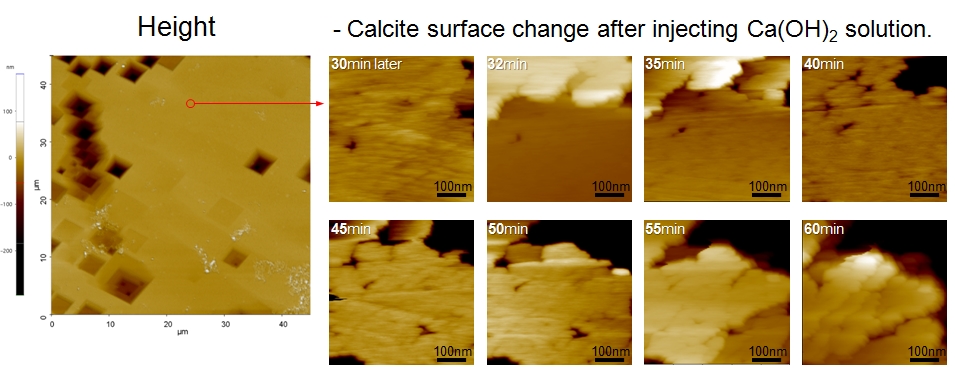Calcite surface change in CaOH2 2